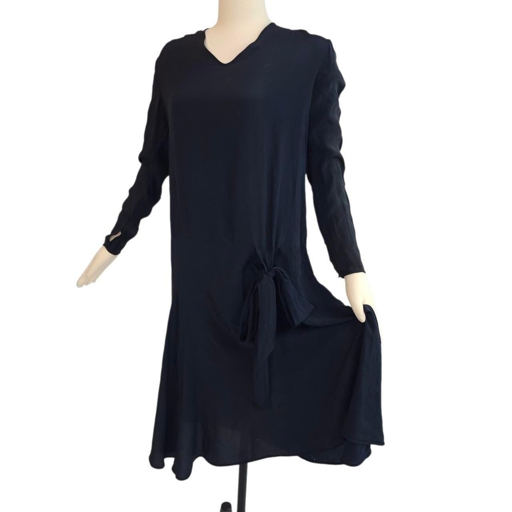 Antique 1920s Navy Blue Sailor Art Deco Flapper Drop Waist Dress Bow Gown‎ 20s